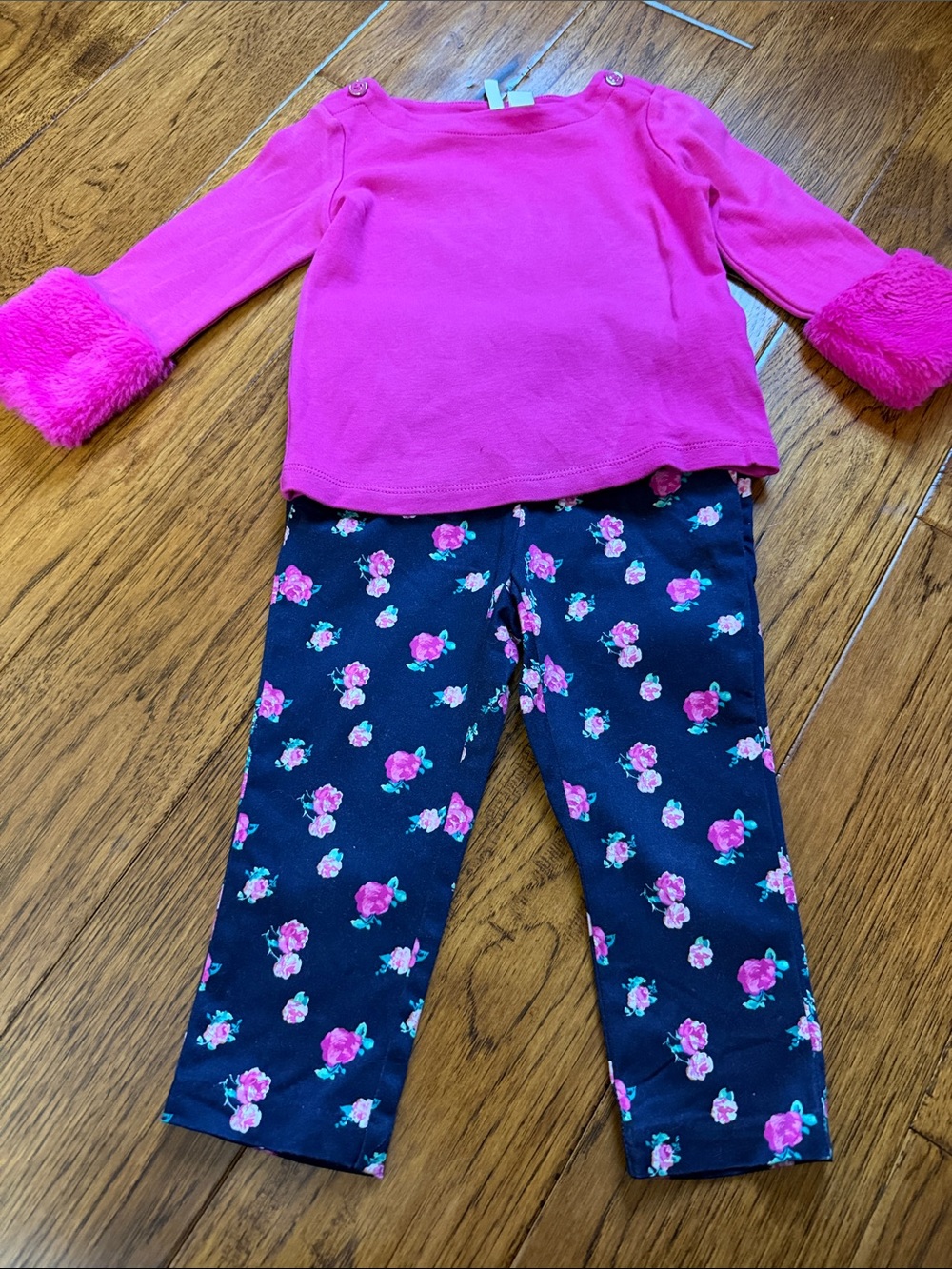 Girls' Pink Top and Navy Floral pants